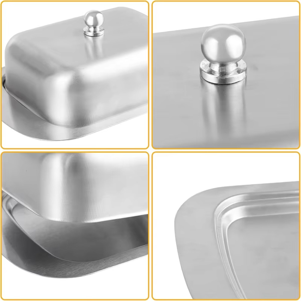 Stainless Steel Butter Dish with Easy Grip Lid Premium Cheese Storage Box for Kitchen