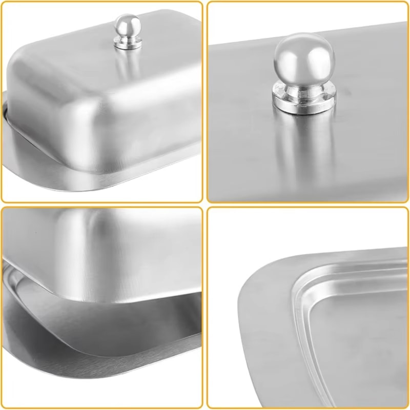 Stainless Steel Butter Dish with Easy Grip Lid Premium Cheese Storage Box for Kitchen
