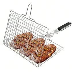 folding stainless steel bbq grill basket for outdoor cooking