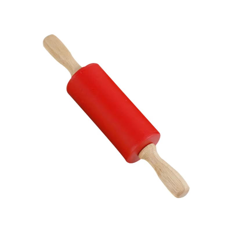 Non-Stick Silicone Rolling Pin with Wooden Handle for Baking and Dough Rolling