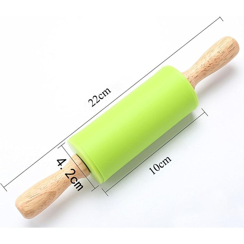 Non-Stick Silicone Rolling Pin with Wooden Handle for Baking and Dough Rolling