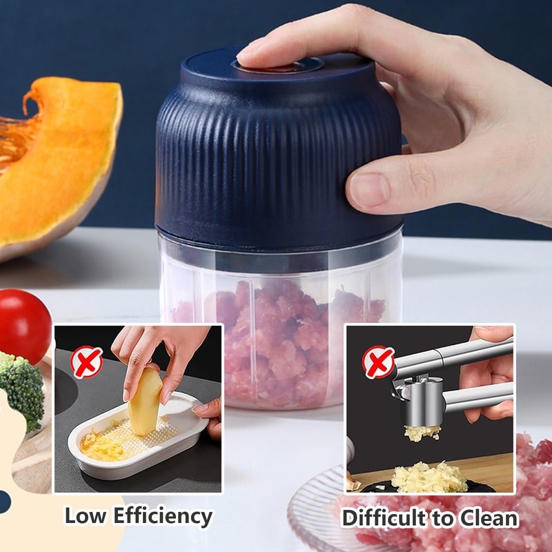 Electric Mini Garlic Chopper USB Meat Grinder Quick and Easy Crushing for Garlic, Ginger & Vegetables