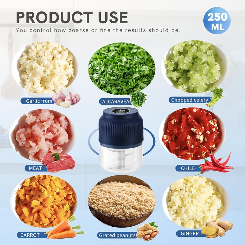 Electric Mini Garlic Chopper USB Meat Grinder Quick and Easy Crushing for Garlic, Ginger & Vegetables