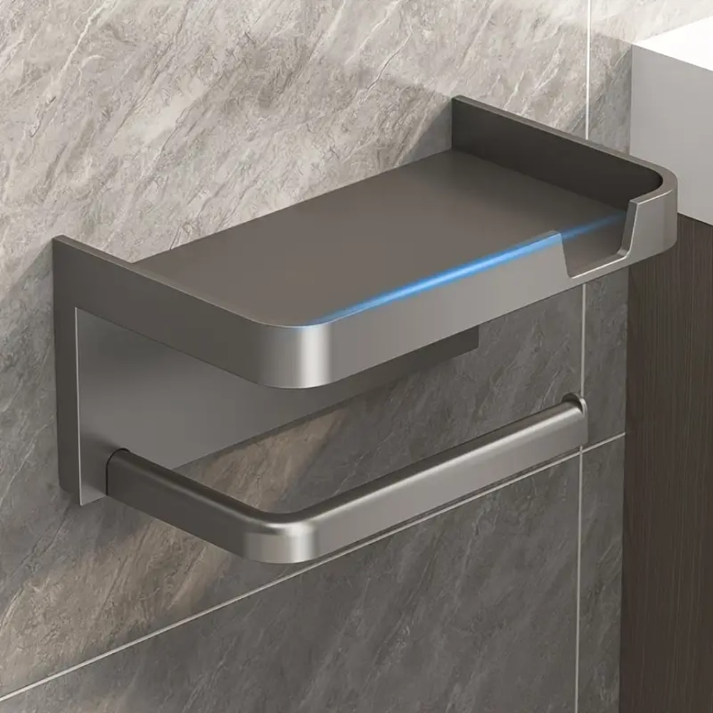 WallMounted NoDrill Toilet Paper Holder With Shelf And Phone Holder Polypropylene Bathroom Tissue R 2