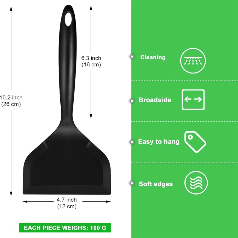 Wide Silicone Spatula Turner for Nonstick Cookware Flexible Fish & Egg Turner with Heat-Resistant Handle