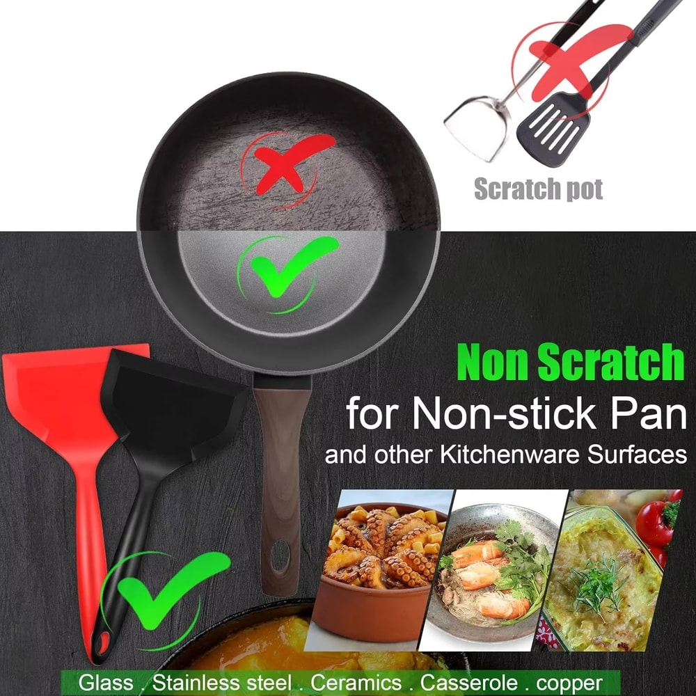 Wide Silicone Spatula Turner for Nonstick Cookware Flexible Fish & Egg Turner with Heat-Resistant Handle