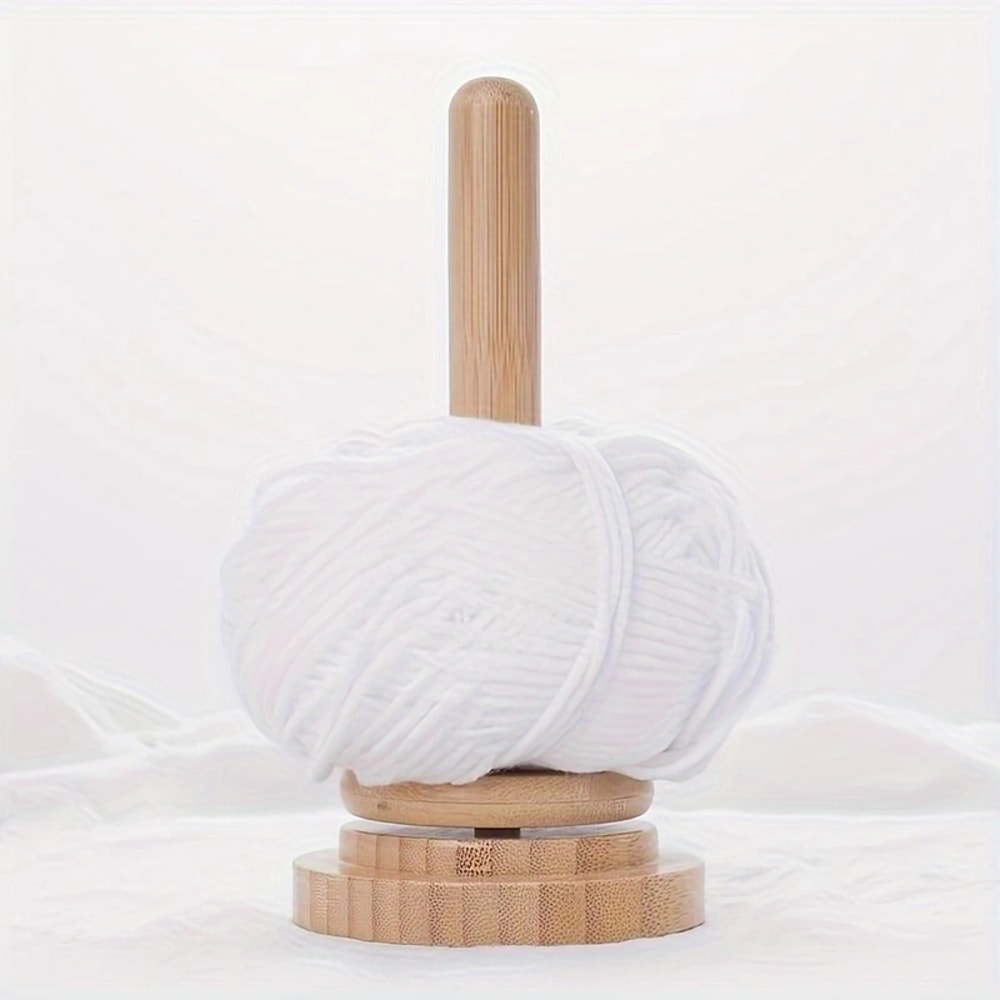 Bamboo Yarn Stand Wooden Winder Tabletop Rotary Yarn Spool Storage Organizer 0