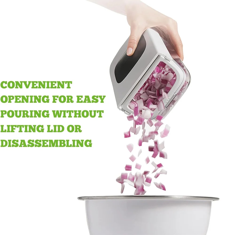 Vegetable Chopper with Storage Container Easy Pour Onion & Fruit Dicer with Stainless Steel Blades