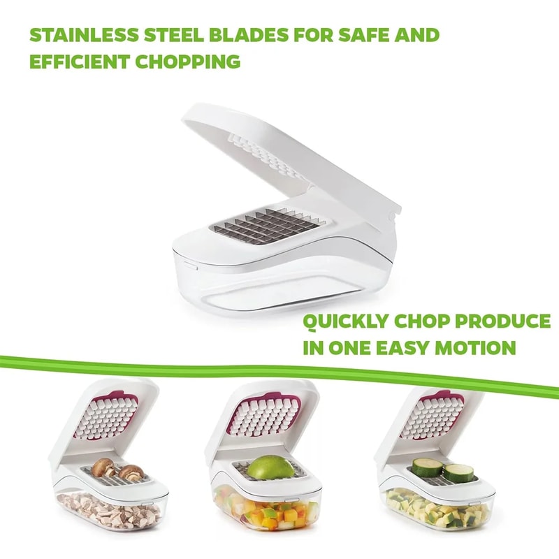 Vegetable Chopper with Storage Container Easy Pour Onion & Fruit Dicer with Stainless Steel Blades