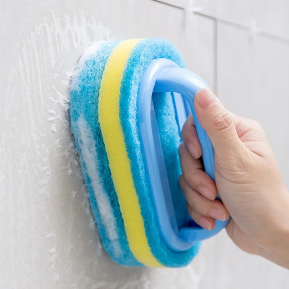 Durable Household Cleaning Brush With Handle For Kitchen Bathroom Scrubbing Sponge Tool 2
