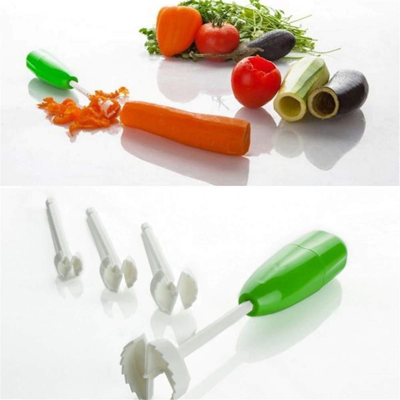 Fruit and Vegetable Corer Spiralizer Cutter Tool with Replaceable Heads for Effortless Carving and Digging