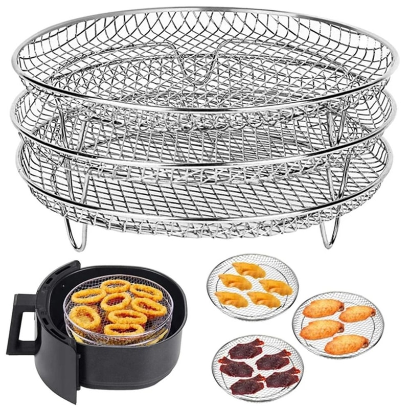 Durable Stackable Air Fryer Rack Non-Stick Stainless Steel Tray Ideal for Airfryer Cooking and Grilling