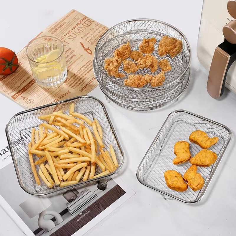 Durable Stackable Air Fryer Rack Non-Stick Stainless Steel Tray Ideal for Airfryer Cooking and Grilling