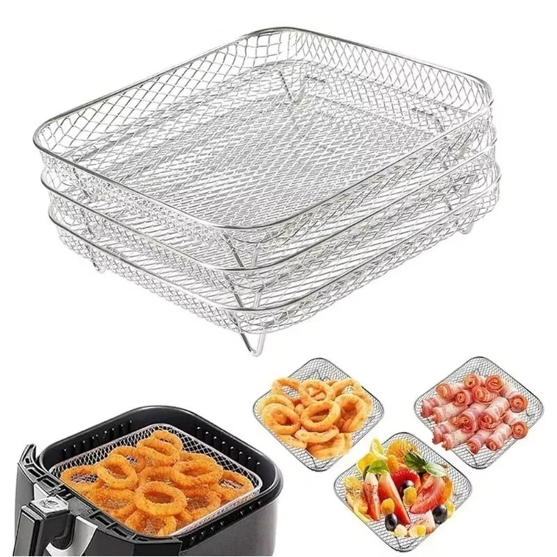 Durable Stackable Air Fryer Rack Non-Stick Stainless Steel Tray Ideal for Airfryer Cooking and Grilling