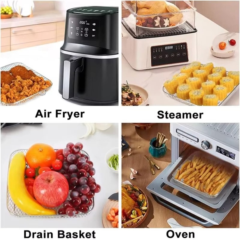Durable Stackable Air Fryer Rack Non-Stick Stainless Steel Tray Ideal for Airfryer Cooking and Grilling