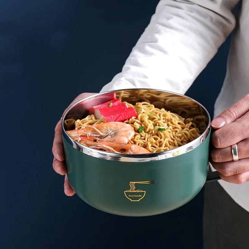 Stainless Steel Noodle Bowl With Lid HeatResistant Instant Noodles Cooker 0