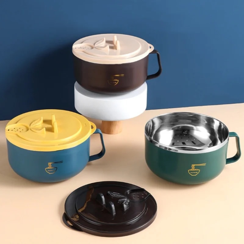 Stainless Steel Noodle Bowl With Lid HeatResistant Instant Noodles Cooker 1