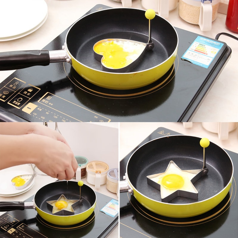 Stainless Steel Egg Rings Mold with Handle Non-stick Pancake and Omelette Shaper for Griddle, Perfect for Cooking Eggs