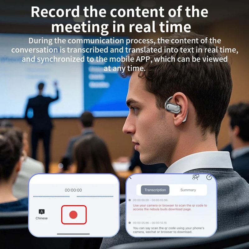 AI Translation Earbuds Bluetooth Smart Translation Headphones with Real Time Touch Screen for Work and Travel