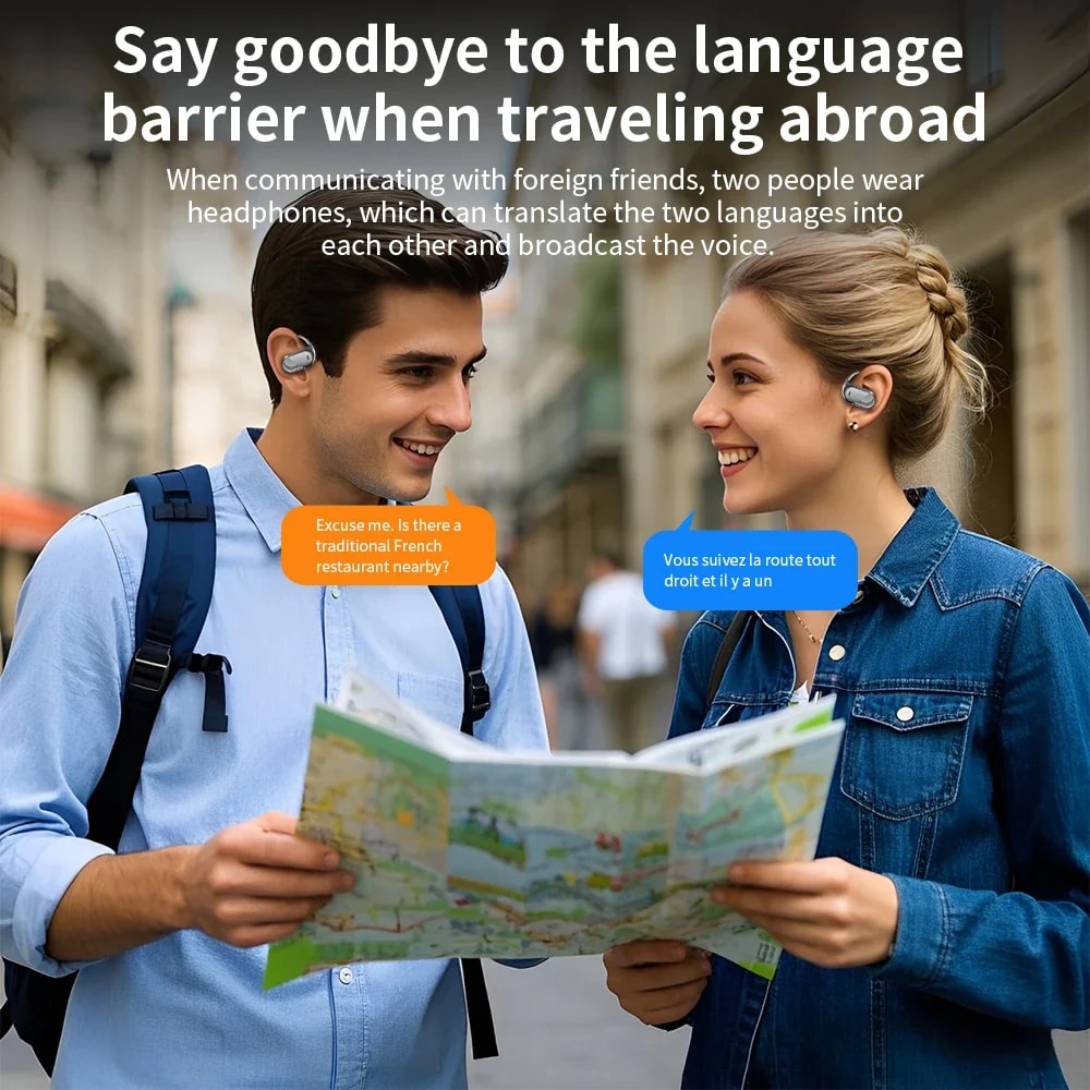 AI Translation Earbuds Bluetooth Smart Translation Headphones with Real Time Touch Screen for Work and Travel