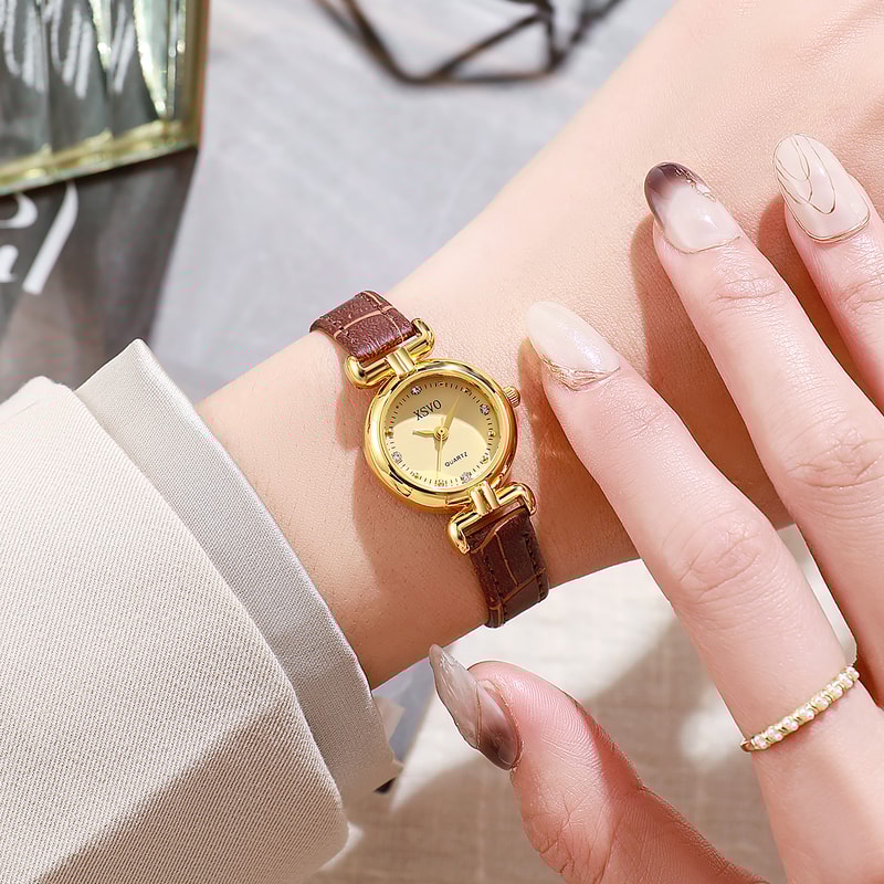 Simple Quartz Belt Watch with Small Dial and Drill Point Scale