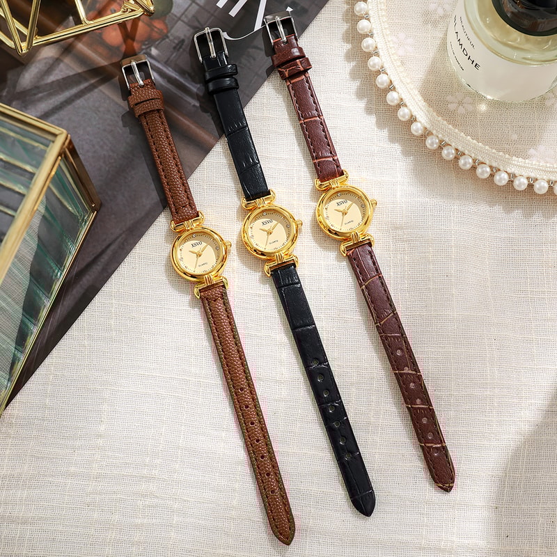 Simple Quartz Belt Watch with Small Dial and Drill Point Scale