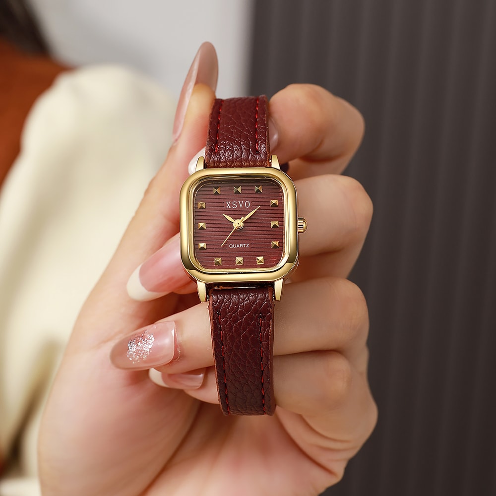 Fashion Ladies Quartz Watch with Square Dial and Leather Strap Perfect for Christmas & Halloween Gifts