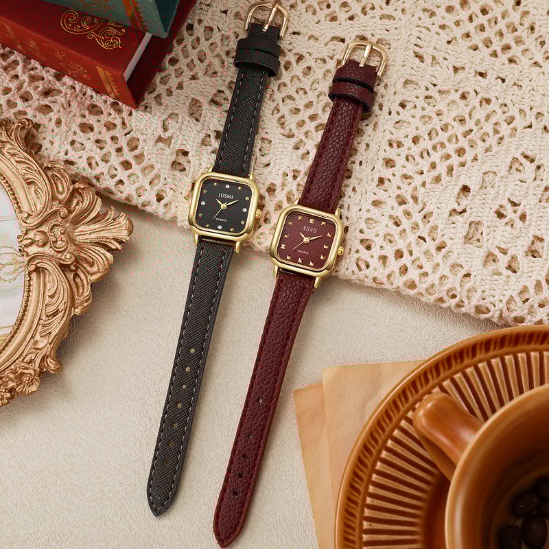 Fashion Ladies Quartz Watch with Square Dial and Leather Strap Perfect for Christmas & Halloween Gifts