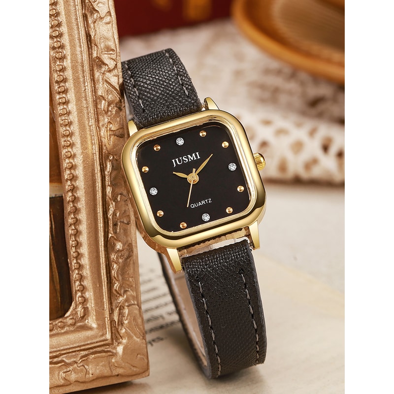 Fashion Ladies Quartz Watch with Square Dial and Leather Strap Perfect for Christmas & Halloween Gifts