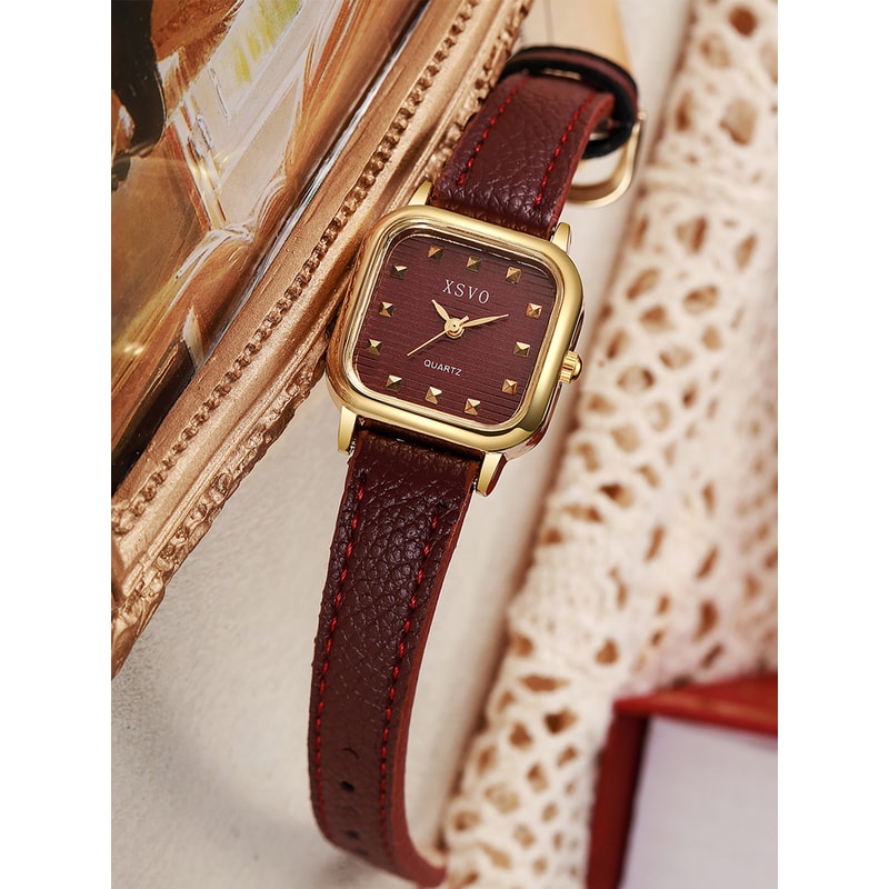 Fashion Ladies Quartz Watch with Square Dial and Leather Strap Perfect for Christmas & Halloween Gifts