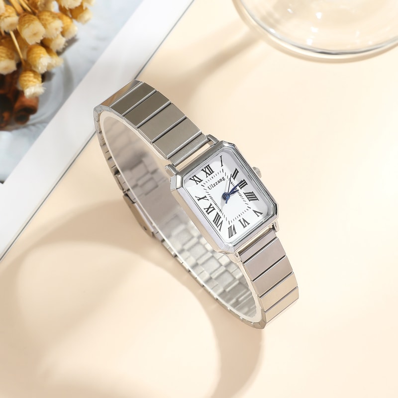 Elegant Roman Scale Dial Womens Quartz Watch with Steel Band