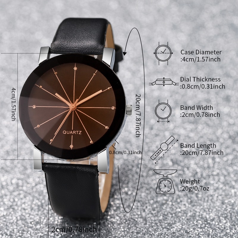 Couples Watches with Rhinestone Accents & Leather Bands Magnetic Heart Bracelet Set for Men & Women