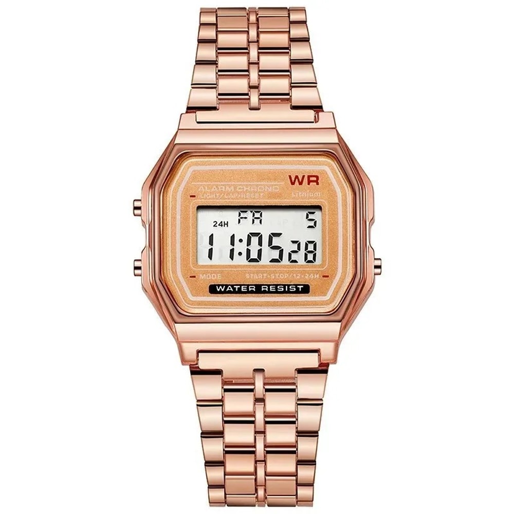 Luxury Digital Display Gold Rose Watch for Men and Women Elegant Electronic Timepiece