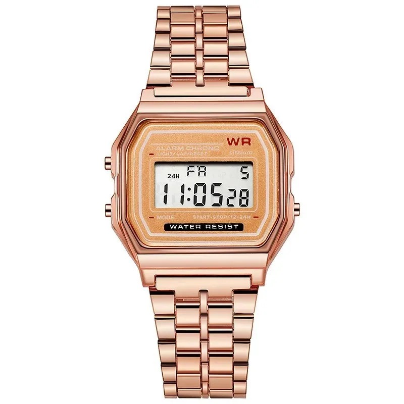 Luxury Digital Display Gold Rose Watch for Men and Women Elegant Electronic Timepiece