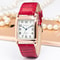 Luxury Rose Gold Square Womens Quartz Watch with Red Leather Strap