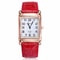 Luxury Rose Gold Square Womens Quartz Watch with Red Leather Strap