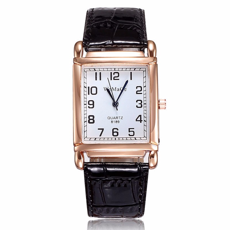 Luxury Rose Gold Square Womens Quartz Watch with Red Leather Strap