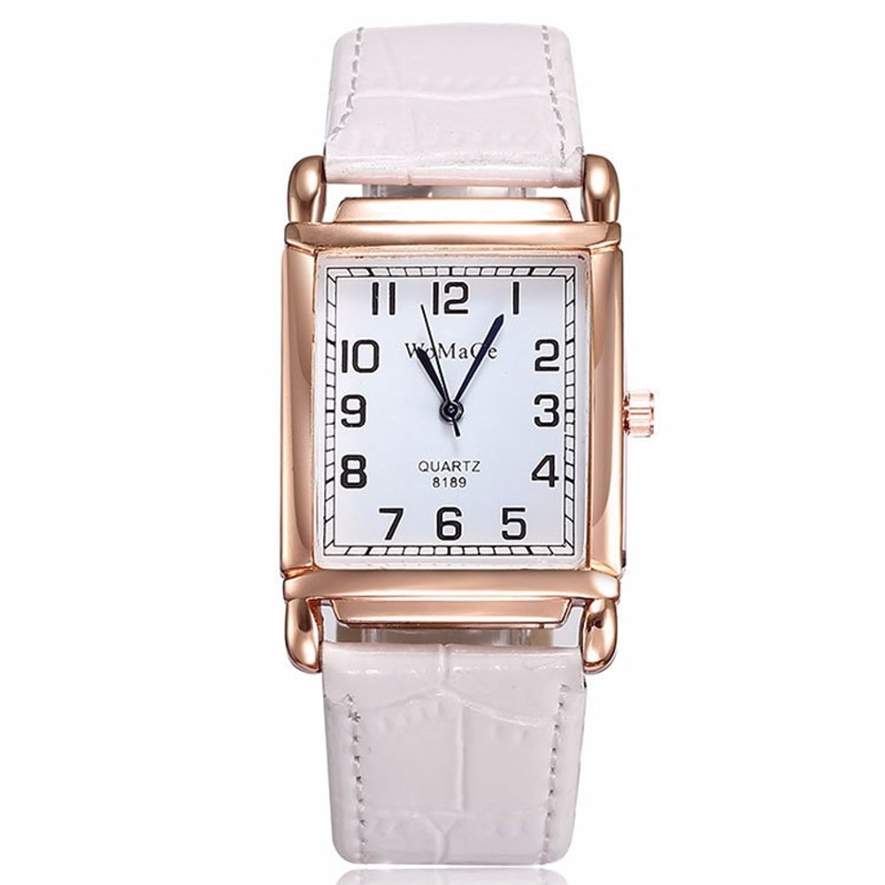 Luxury Rose Gold Square Womens Quartz Watch with Red Leather Strap