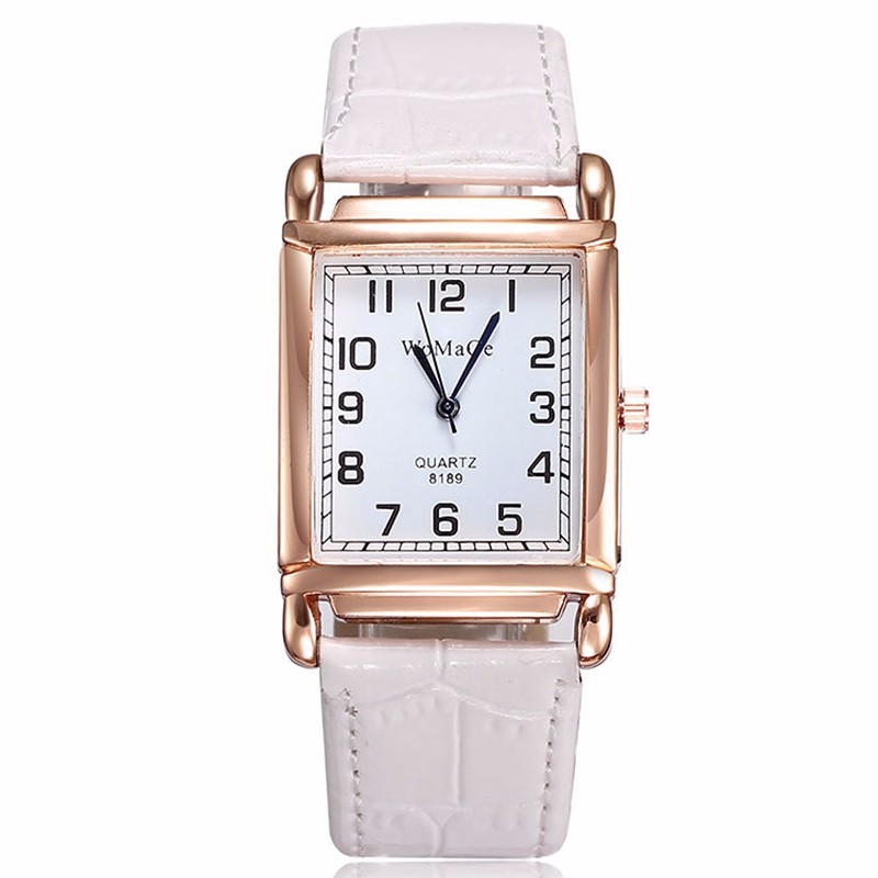 Luxury Rose Gold Square Womens Quartz Watch with Red Leather Strap