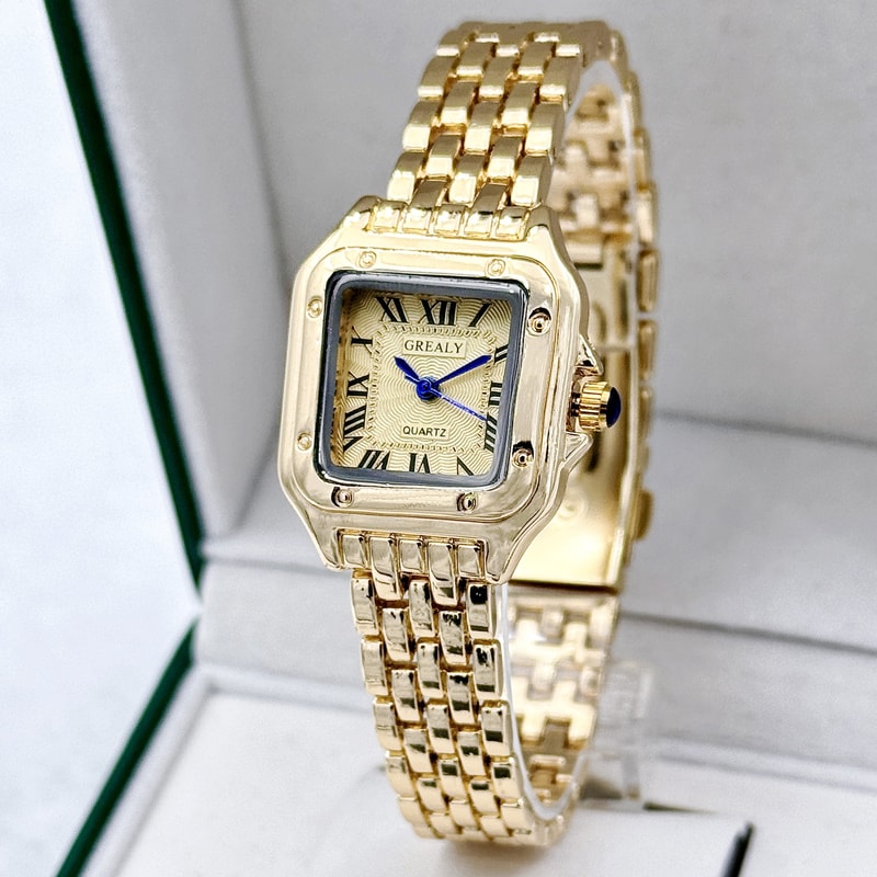 Elegant Gold Stainless Steel Women's Quartz Wristwatch Light Luxury Business Fashion Watch