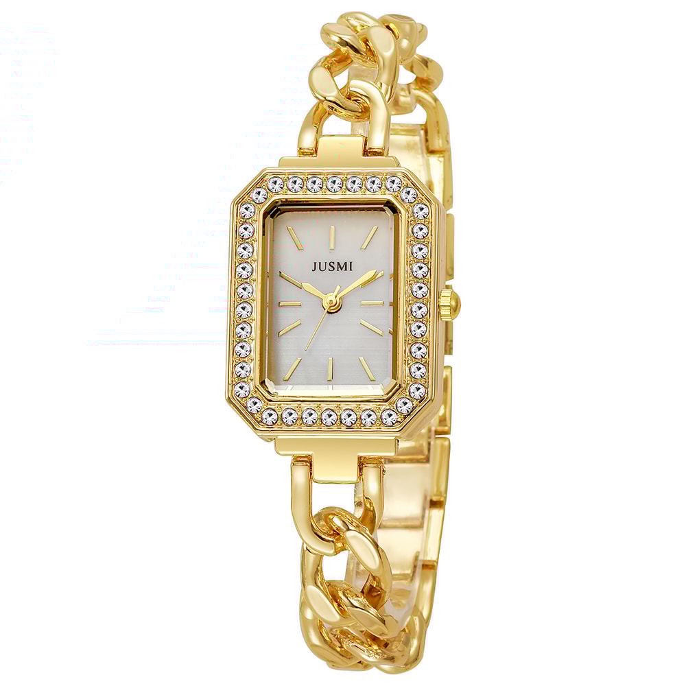 Ladies Luxury Quartz Watch with Diamond-Inlaid Buckle and Steel Strip