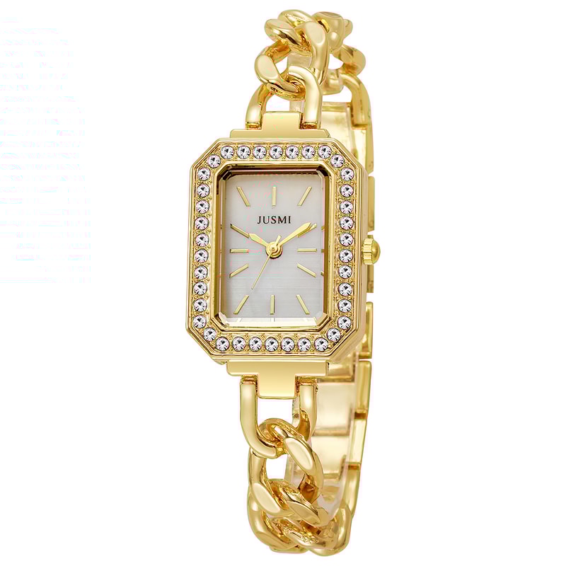 Ladies Luxury Quartz Watch with Diamond-Inlaid Buckle and Steel Strip