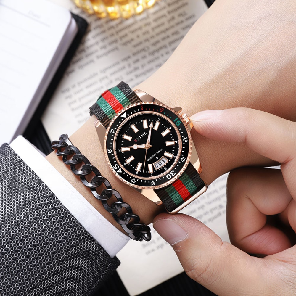 Luxurious Nylon Strap Calendar Watch For Men Women With Night Light Quartz Movement 4