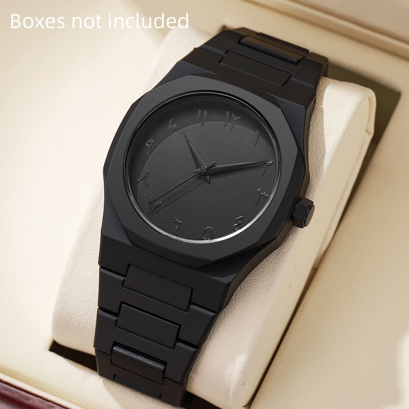 Modern All-Black Digital Men's Sports Watch Stylish Quartz with Arabic Numerals