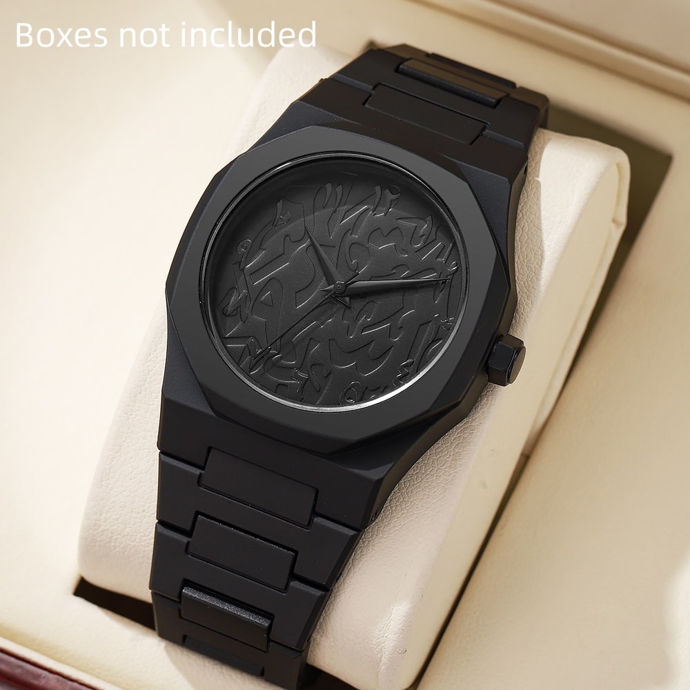 Modern All-Black Digital Men's Sports Watch Stylish Quartz with Arabic Numerals