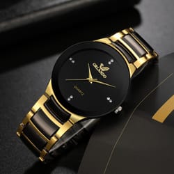 elegant black dial quartz business watch for men steel band classic timepiece