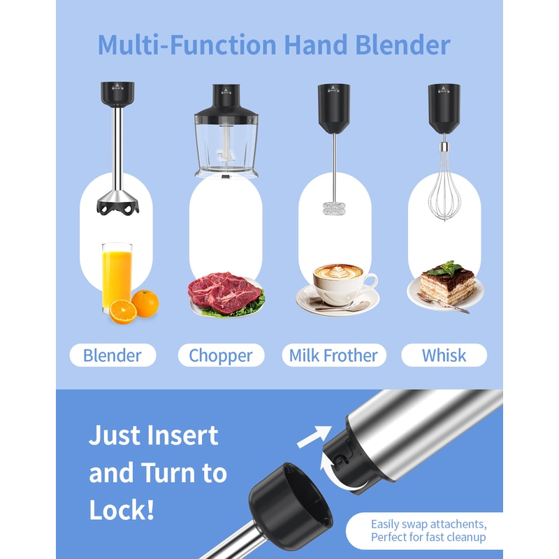 Immersion Handheld Blender Kitchen Mixer For Smoothies Soups And Baby Food 5
