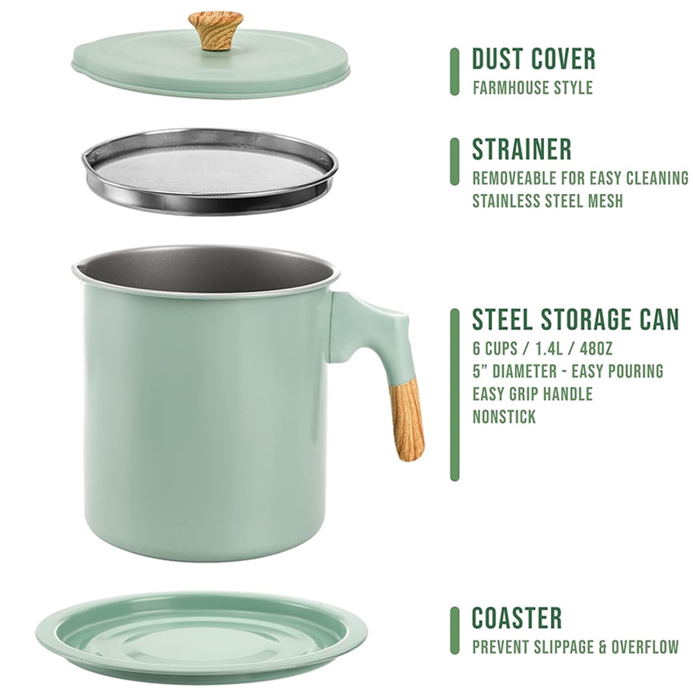 Bacon Grease Container With Strainer Stainless Steel Oil Filter Pot For Cooking Oil Storage 1