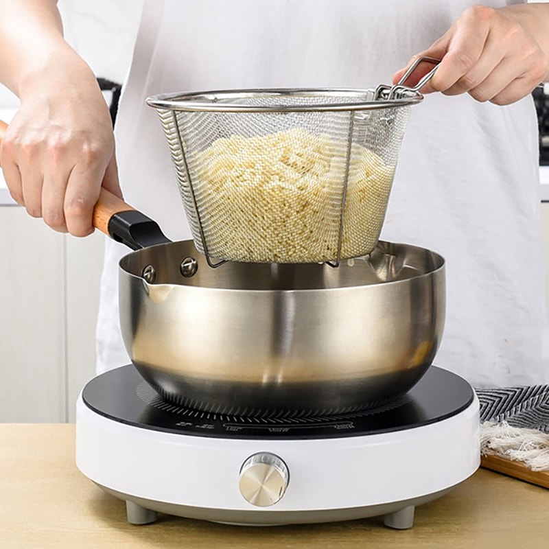 Stainless Steel French Fry Strainer Basket Deep Fryer Mesh Colander With Handle For Home Kitchen 2