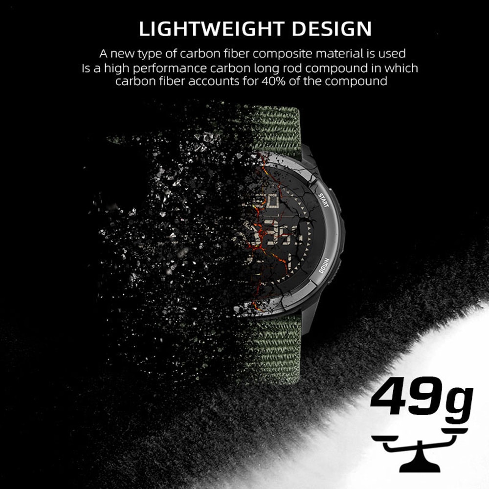 Mens Digital Carbon Fiber Military Sports Watch Shockproof Waterproof with Compass and Outdoor Feat
